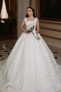 Beautiful Long Ivory A-line Sleeveless Beading Wedding Dress With Lace by misshow.com