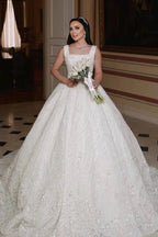Beautiful Long Ivory A-line Sleeveless Beading Wedding Dress With Lace by misshow.com