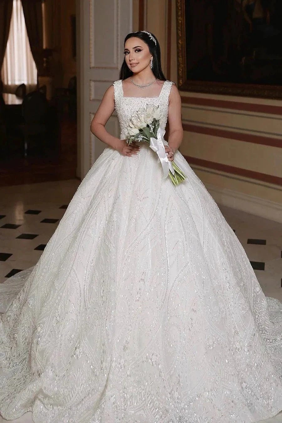 Beautiful Long Ivory A-line Sleeveless Beading Wedding Dress With Lace by misshow.com