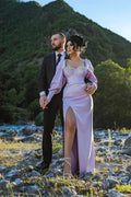 Beautiful Long Lilac Column Jewels Long Sleeves Prom Dress With Slit by misshow.com