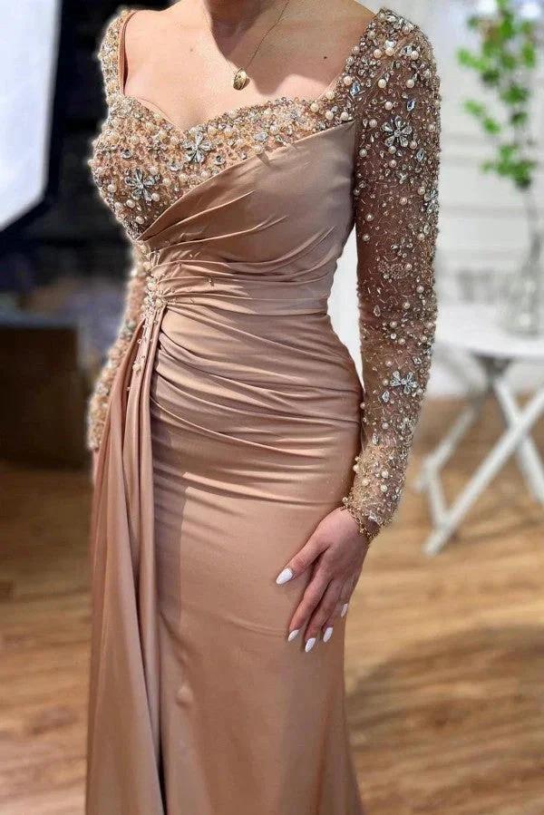 Beautiful Long Mermaid Beading Prom Dresses With Long Sleeves by misshow.com