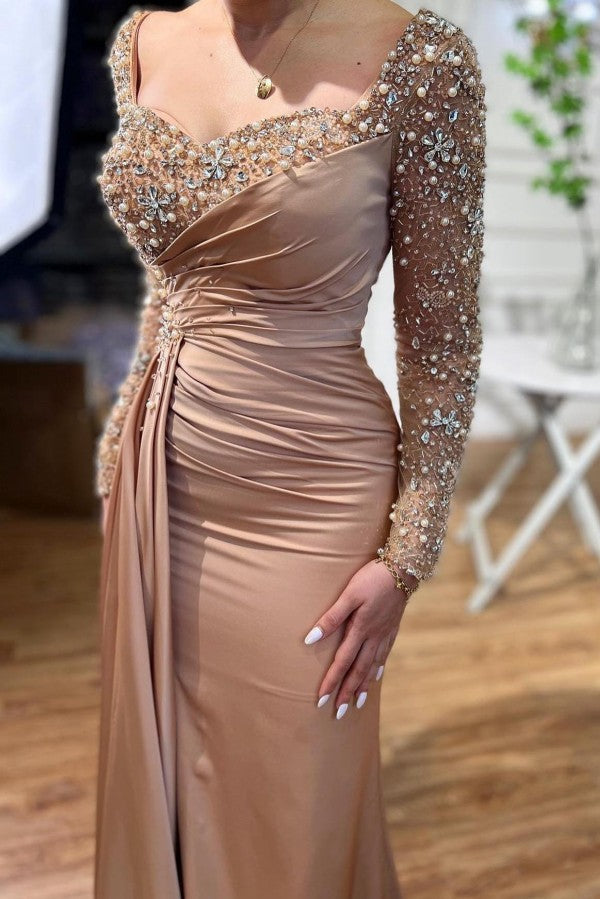 Beautiful Long Mermaid Beading Prom Dresses With Long Sleeves Main Image