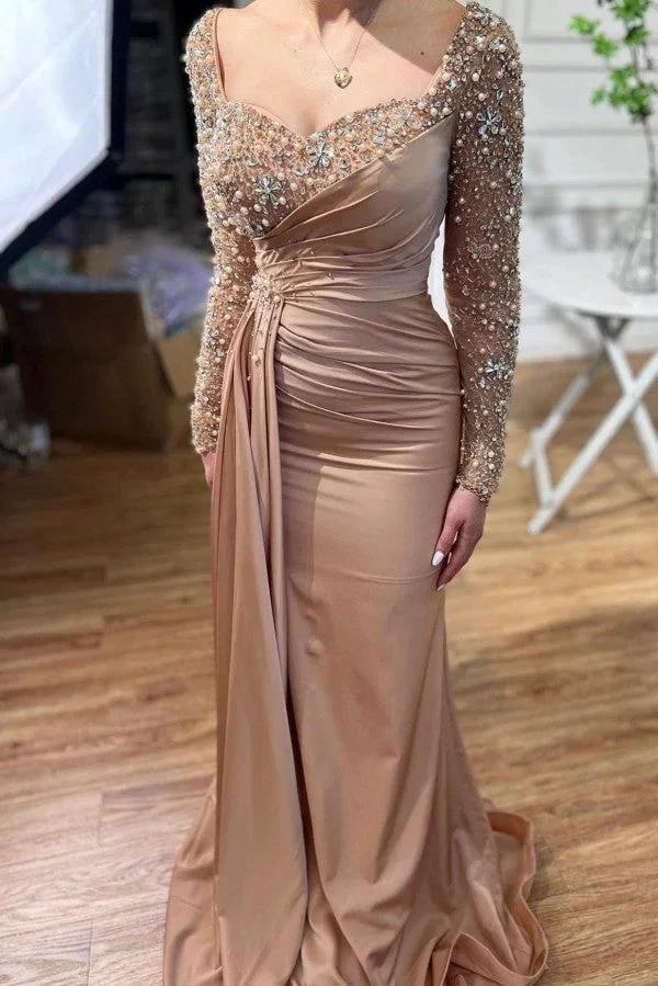 Beautiful Long Mermaid Beading Prom Dresses With Long Sleeves by misshow.com