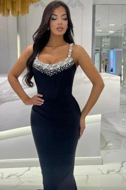 Beautiful Long Mermaid Black Sleeveless Rhinestones Prom Dress by misshow.com