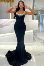 Beautiful Long Mermaid Black Sleeveless Rhinestones Prom Dress by misshow.com