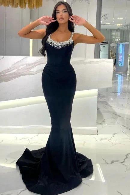 Beautiful Long Mermaid Black Sleeveless Rhinestones Prom Dress by misshow.com