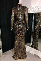 Beautiful Long Mermaid High Neck Lace Long Sleeves Prom Dress by misshow.com
