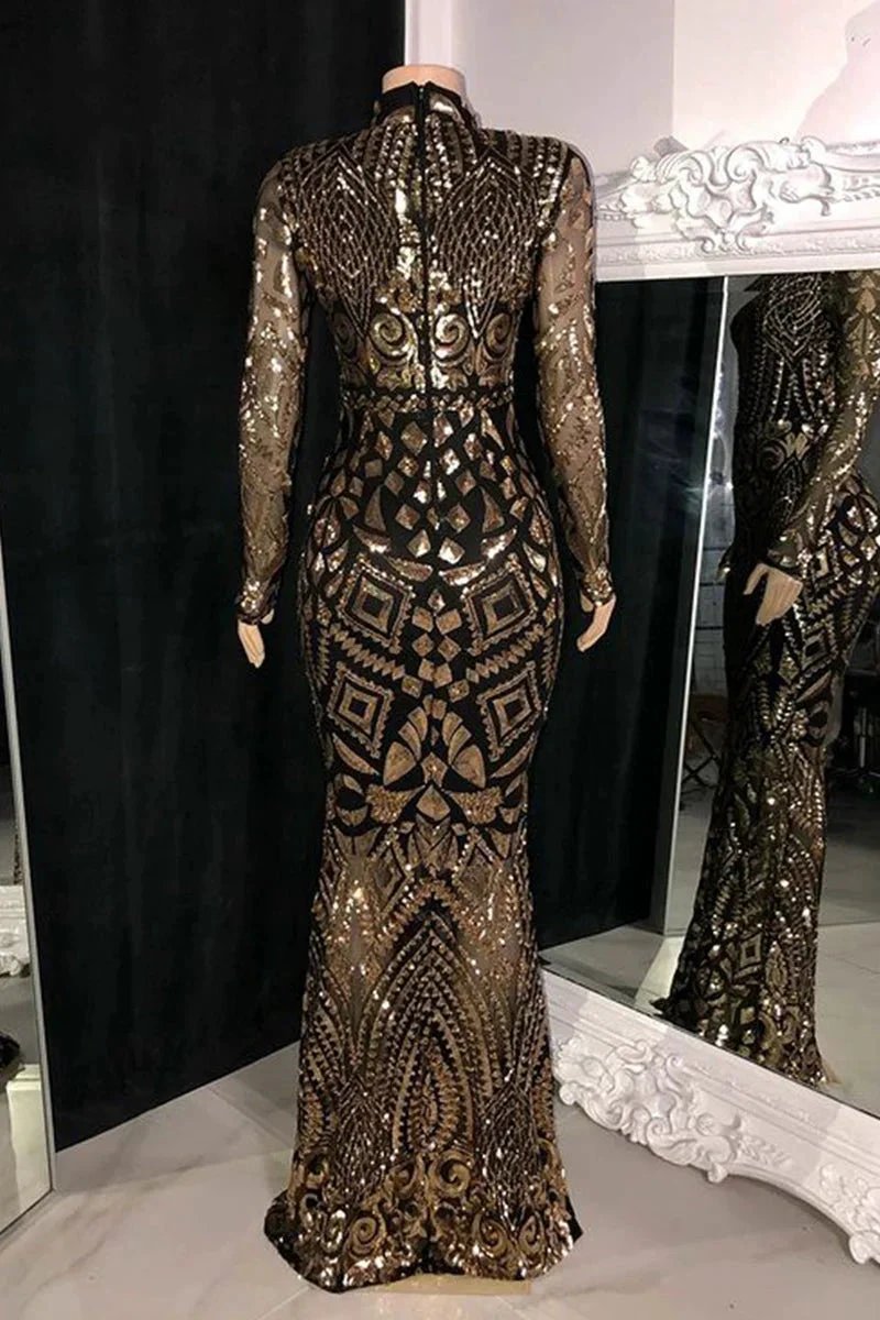 Beautiful Long Mermaid High Neck Lace Long Sleeves Prom Dress by misshow.com