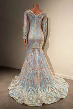 Beautiful Long Mermaid Lace Long Sleeves Evening Dress With Train by misshow.com