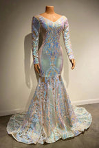 Beautiful Long Mermaid Lace Long Sleeves Evening Dress With Train by misshow.com