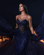 Beautiful Long Mermaid Lace Sleeveless Prom Dress With Detachable Train by misshow.com