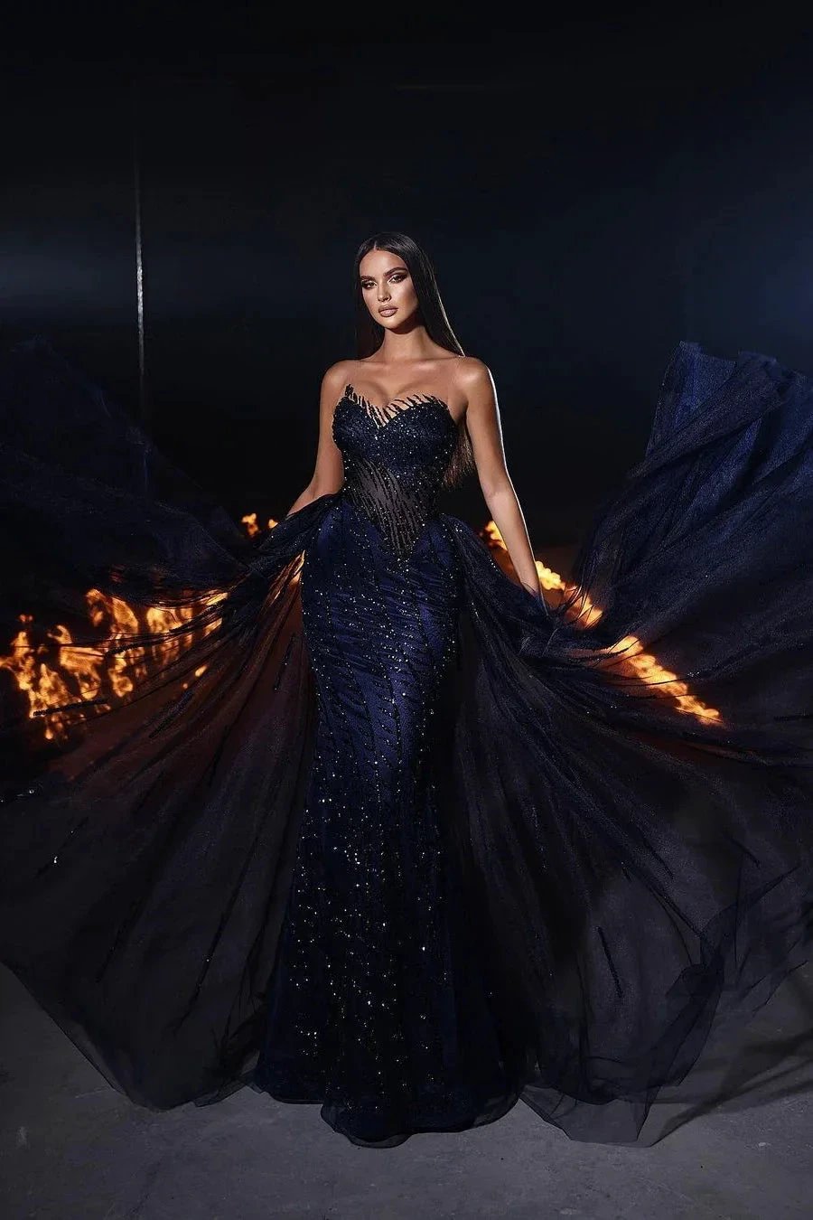 Beautiful Long Mermaid Lace Sleeveless Prom Dress With Detachable Train by misshow.com