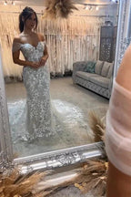 Beautiful Long Mermaid Off-the-shoulder Appliques Sleeveless Wedding Dress With Lace by misshow.com