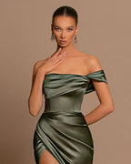 Beautiful Long Mermaid One shoulder Satin Formal Prom Dress With Slit by BIZTUNNEL