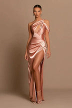 Beautiful Long Mermaid One Shoulder Satin Prom Dress With Slit by misshow.com
