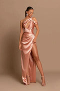 Beautiful Long Mermaid One Shoulder Satin Prom Dress With Slit by misshow.com