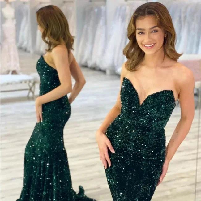 Beautiful Long Mermaid Sequined Sleeveless Prom Dress by misshow.com