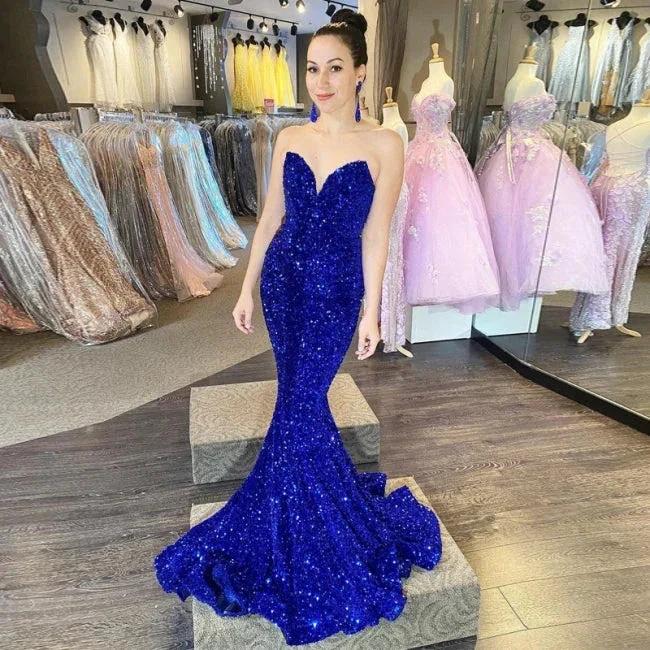 Beautiful Long Mermaid Sequined Sleeveless Prom Dress by misshow.com