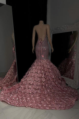 Hermoso vestido de fiesta largo de sirena sin mangas con tirantes finos