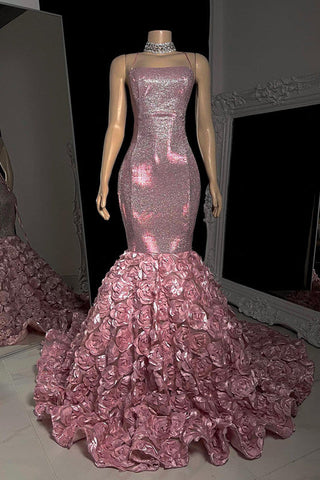 Hermoso vestido de fiesta largo de sirena sin mangas con tirantes finos
