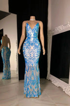Beautiful Long Mermaid Sleeveless V-neck Backless Prom Dress by misshow.com