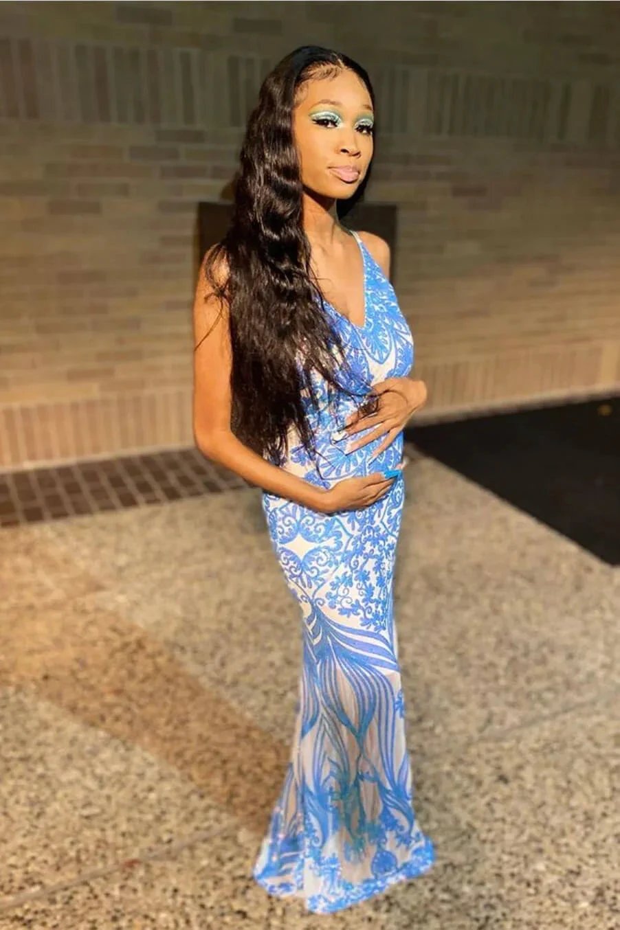 Beautiful Long Mermaid Sleeveless V-neck Backless Prom Dress by misshow.com