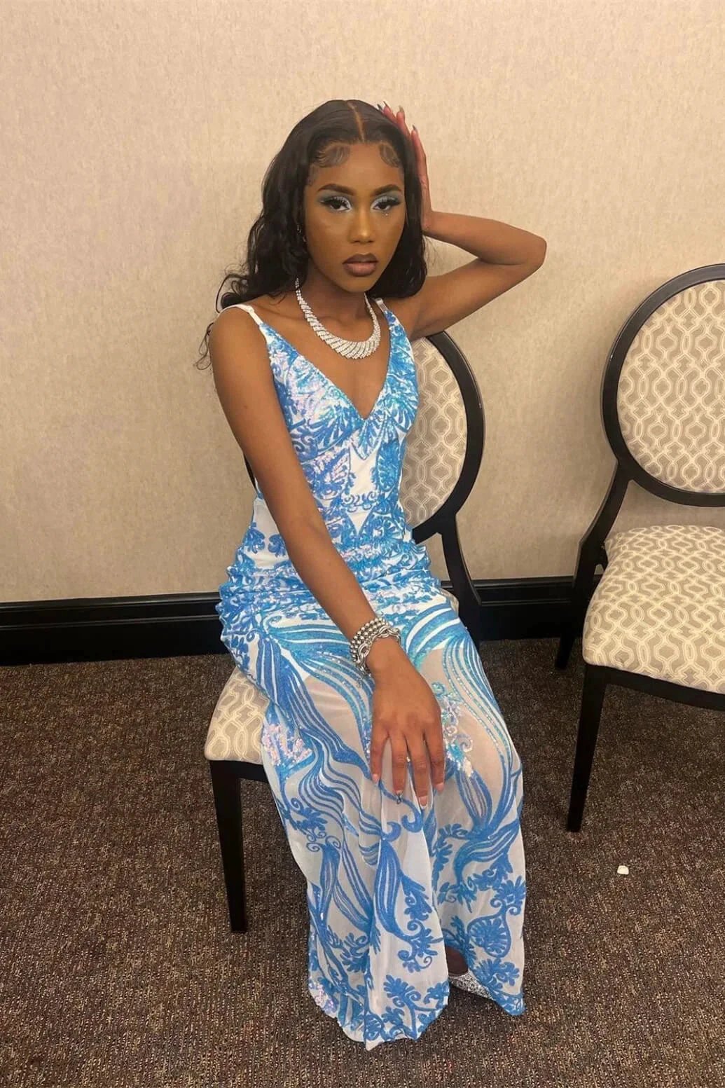 Beautiful Long Mermaid Sleeveless V-neck Backless Prom Dress by misshow.com
