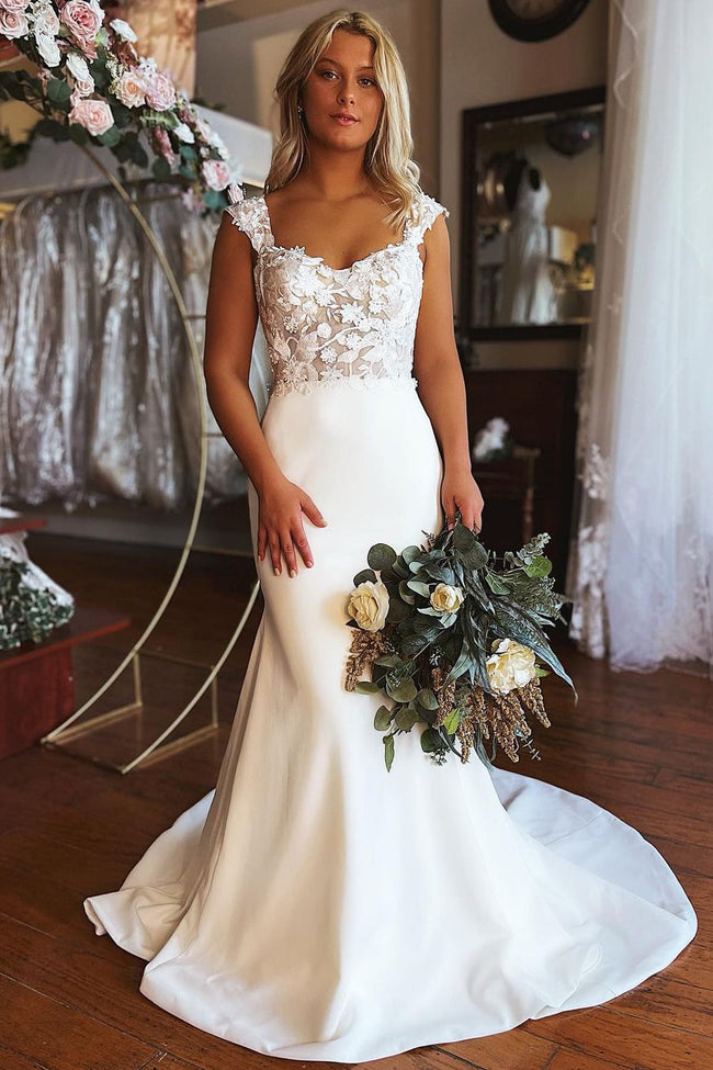 Beautiful Long Mermaid Sleeveless Wedding Dress With Lace Hover Image