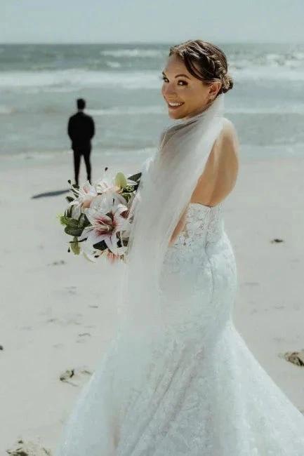 Beautiful Long Mermaid Sleeveless Wedding Dresses With Lace by misshow.com