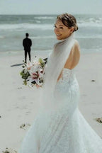 Beautiful Long Mermaid Sleeveless Wedding Dresses With Lace by misshow.com