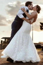 Beautiful Long Mermaid Sleeveless Wedding Dresses With Lace by misshow.com