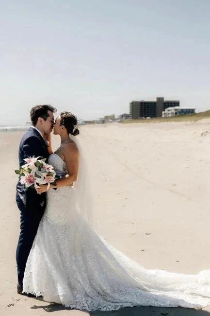 Beautiful Long Mermaid Sleeveless Wedding Dresses With Lace by misshow.com