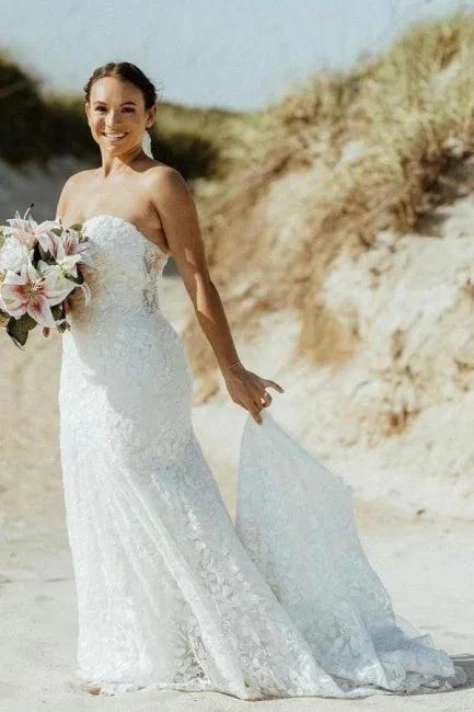 Beautiful Long Mermaid Sleeveless Wedding Dresses With Lace by misshow.com