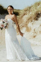 Beautiful Long Mermaid Sleeveless Wedding Dresses With Lace by misshow.com