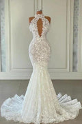 Beautiful Long Mermaid Sleeveless Wedding With Dresses Lace by misshow.com