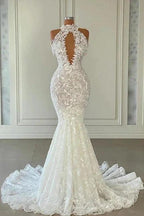 Beautiful Long Mermaid Sleeveless Wedding With Dresses Lace by misshow.com