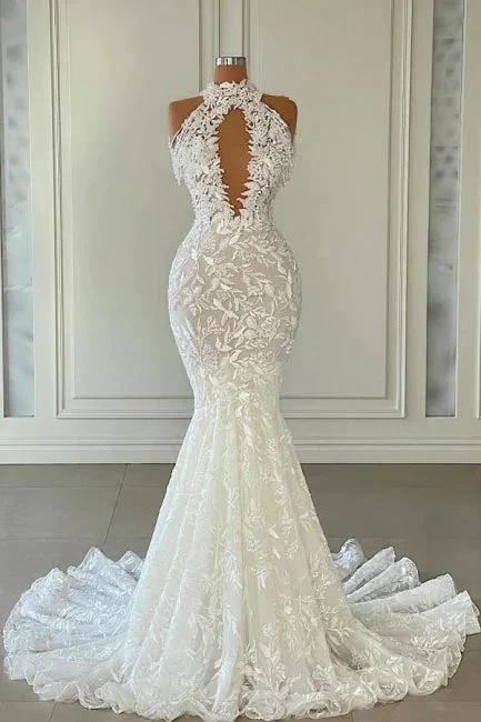 Beautiful Long Mermaid Sleeveless Wedding With Dresses Lace by misshow.com