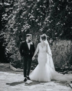 Beautiful Long Mermaid Spaghetti Straps V-neck Lace Sleeveless Backless Wedding Dress by misshow.com