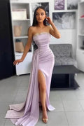 Beautiful Long Mermaid Strapless Satin Sleeveless Formal Prom Dress With Slit by BIZTUNNEL