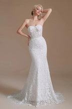 Beautiful Long Mermaid Sweetheart Lace Wedding Dresses with Detachable Sleeves by BIZTUNNEL