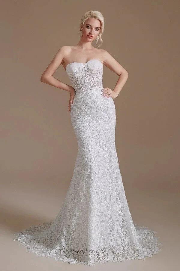 Beautiful Long Mermaid Sweetheart Lace Wedding Dresses with Detachable Sleeves by BIZTUNNEL