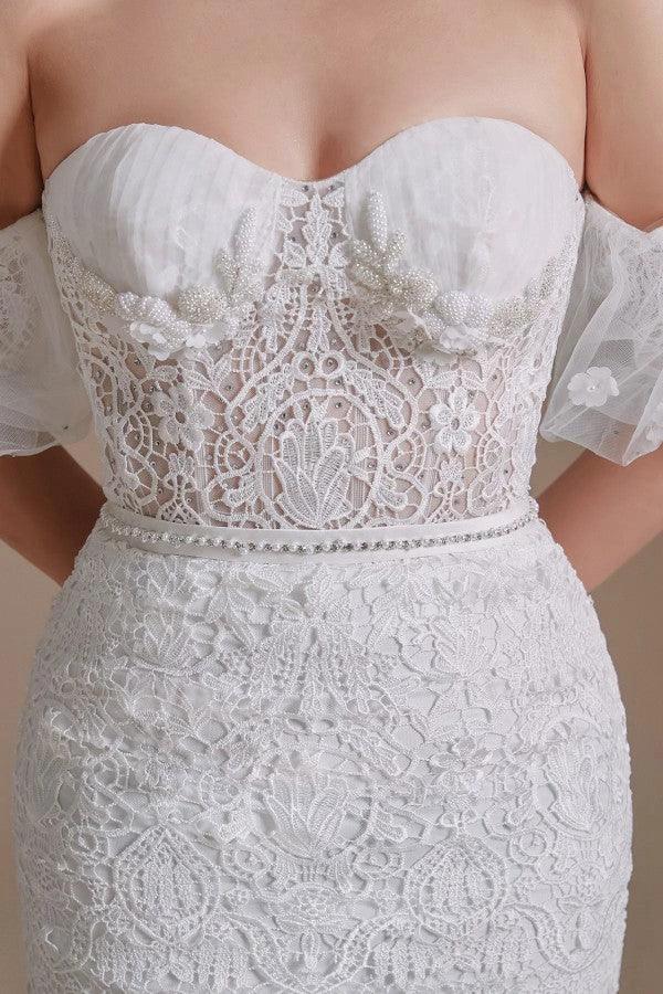 Beautiful Long Mermaid Sweetheart Lace Wedding Dresses with Detachable Sleeves by BIZTUNNEL