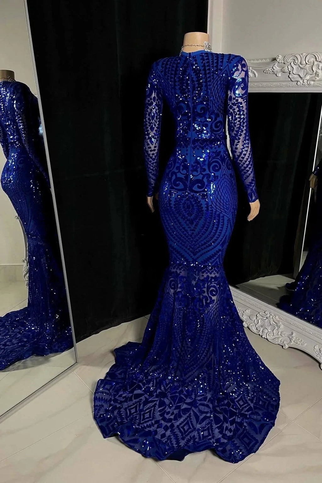 Beautiful Long Mermaid V-neck Prom Dress With Long Sleeves by misshow.com
