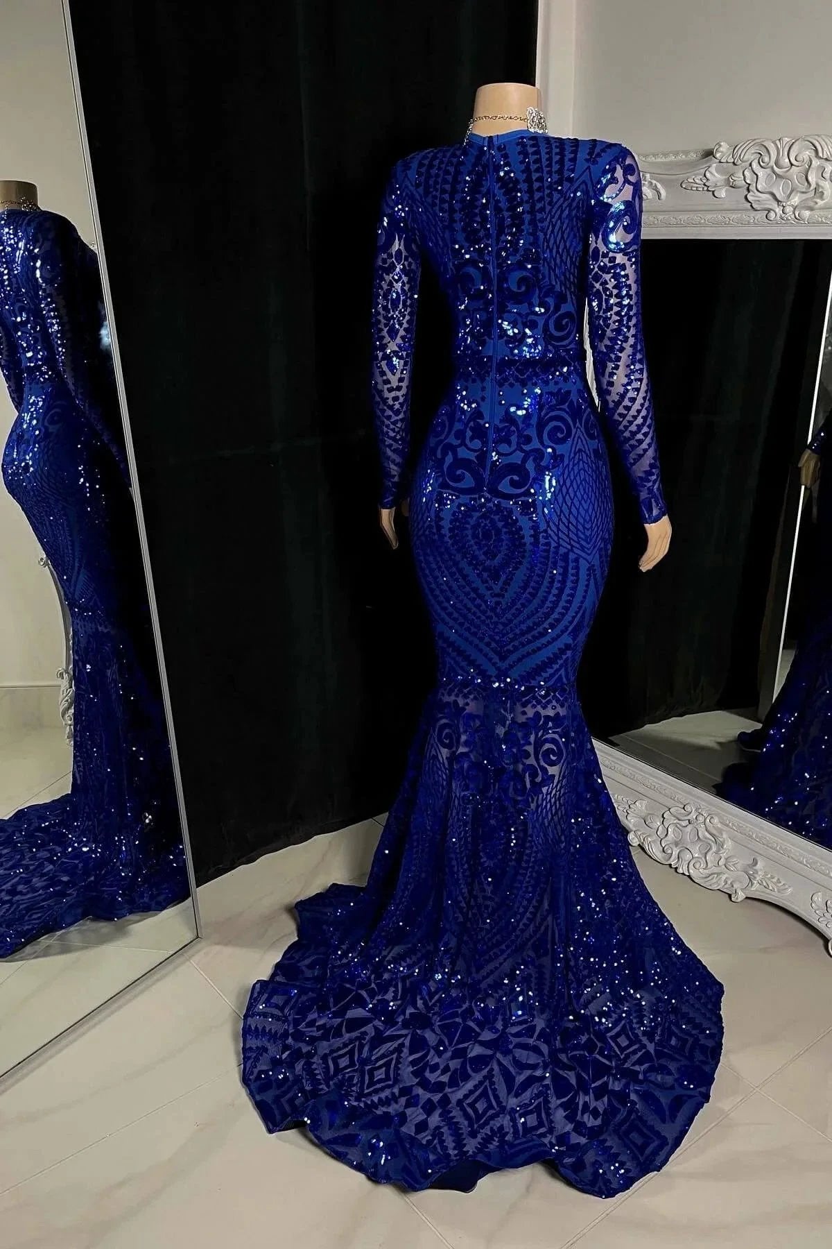 Beautiful Long Mermaid V-neck Prom Dress With Long Sleeves by misshow.com