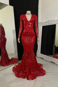 Beautiful Long Mermaid V-neck Prom Dress With Long Sleeves by misshow.com