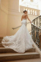 Beautiful Long Mermaid V-neck Spaghetti Straps Wedding Dresses with Lace by misshow.com