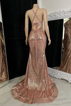 Beautiful Long Mermaid V-neck Split Sleeveless Prom Dress With Lace by misshow.com