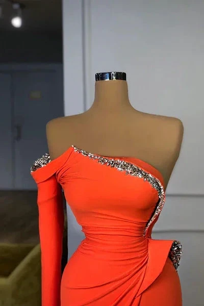 Beautiful Long Off-the-shoulder Satin Split Prom Dress With Long Sleeve by misshow.com