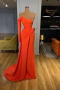 Beautiful Long Off-the-shoulder Satin Split Prom Dress With Long Sleeve by misshow.com