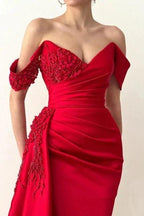 Beautiful Long Red Mermaid Off-the-shoulder Lace Prom Dress by misshow.com